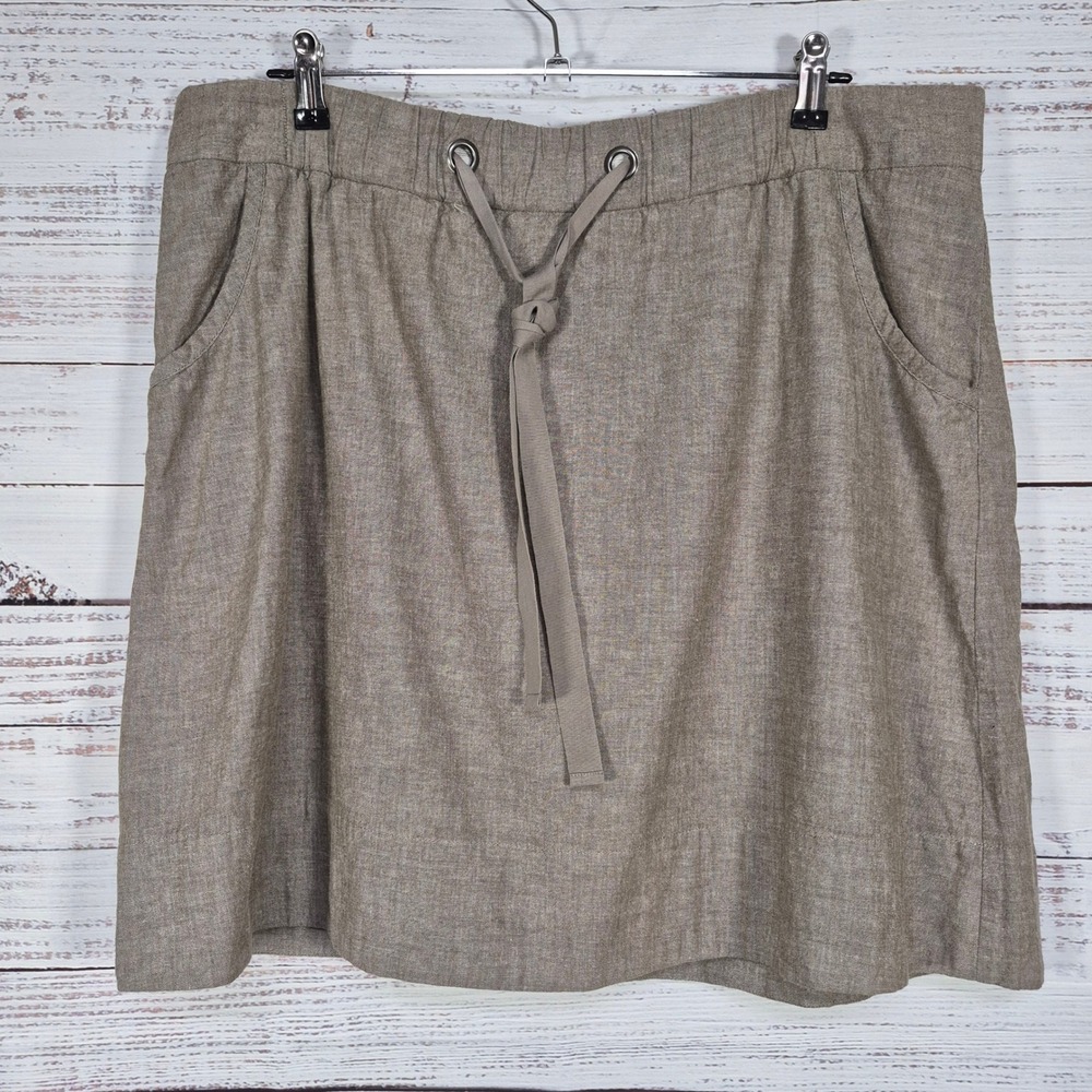 Eileen Fisher Brown Cotton Drawstring Waist Pocket Skirt Medium RN78121
